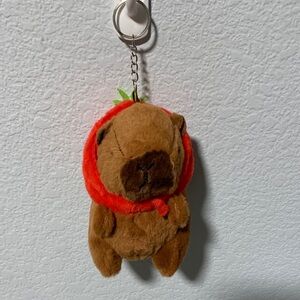 Brown Capybara Strawberry Plush Keychain